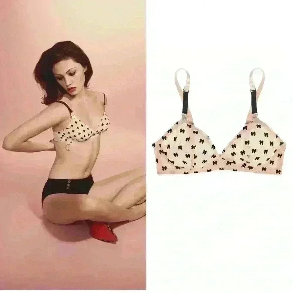 Stella McCartney sheer tan black Bow Bra size 34C